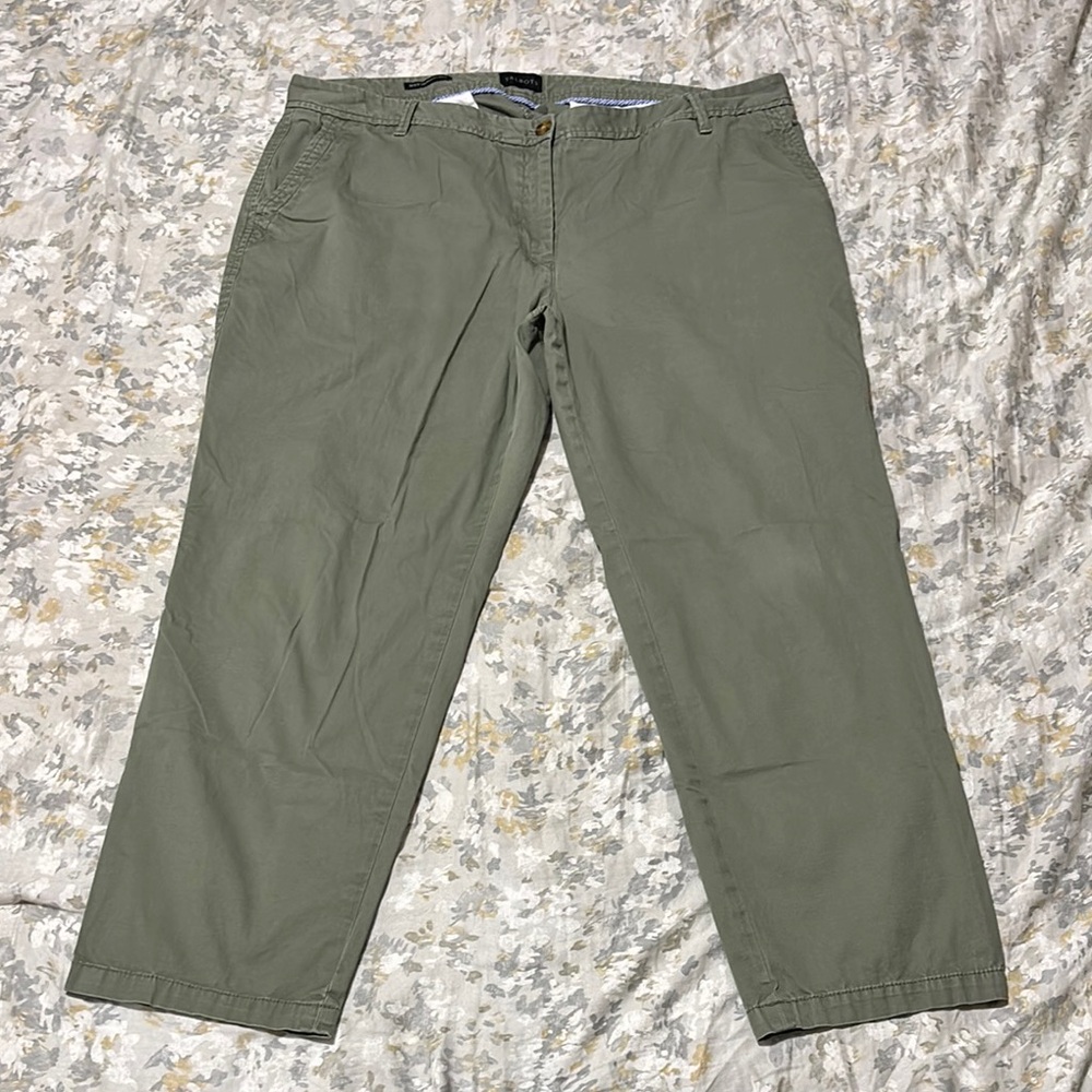 Talbots Women’s Olive Green Relaxed Crop Chino Cotton Pants Size 16W Petite